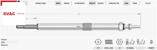 Isitma Bujisi  Master-trafic-laguna 2.2/2.5dci/11v/gx150 resmi