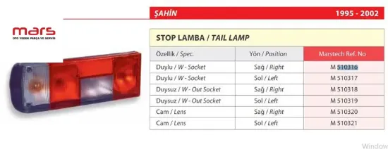 Sağ Stop Lambasi Duyulu Şahin//mars Mars  85011748   M 510316 resmi