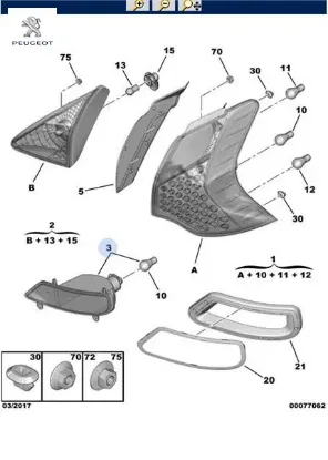 Arka Sis Sol 3008 Peugeot  6350.HG   PEUGEOT 6350.HG resmi