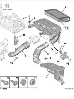 Hava Filtre Kutusu 208-301-308-508-focus Dv4/dv6 Peugeot  9673061080   FIAT, DS, CITROEN, MITSUBISHI, PEUGEOT, TOYOTA, OPEL 1420.V1 resmi