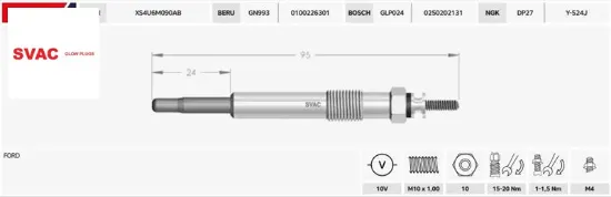 Isitma Bujisi  Fiesta-focus-mondeo-connect 1.8 Tdc/10v/gx96/0100226301/xs4u6m090ab/1079401/svac resmi