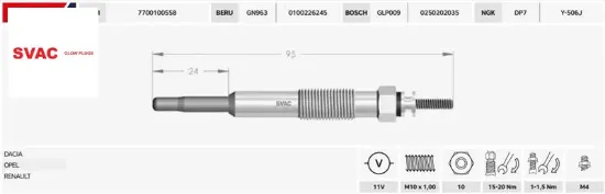Isitma Bujisi Cıvatalı  Clio-megane-kangoo 1.9d/11v/gx94/0100226245/8200423224/svac resmi