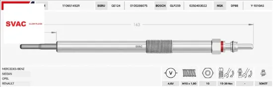 Isitma Bujisi  Megane Iii-kadjar-koleos-talisman-trafic-c180-qashqai-vivaro 1.6/2.0/2.5dci  4,6v resmi