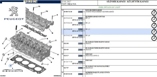 Silindir Kapak Contasi 1.35  3008-5008-expert Iv-traveller-boxer Iii-c4-c5-jumper Iii-jumpy Iv Dw10 resmi