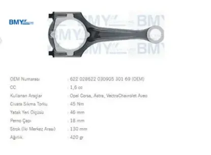 Piston Kolu     Astra-corsa-vectra-aveo   1.6  X16xe/z16xel resmi