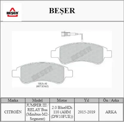 Ön Fren Balatasi 206-301-partner-boxer Iii Arka Beşer  4254.75/ 1612434180  FIAT, CITROEN, OPEL, PEUGEOT 38203 resmi