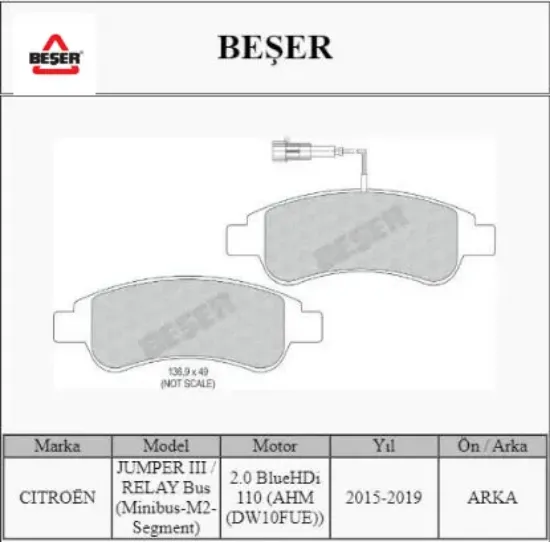 Ön Fren Balatasi 206-301-partner-boxer Iii Arka Beşer  4254.75/ 1612434180  FIAT, CITROEN, OPEL, PEUGEOT 38203 resmi