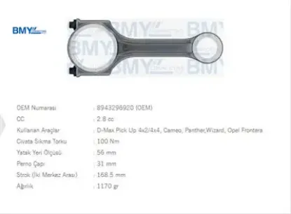 Piston Kolu   Premier 2.8d Bmy  K016301   BMY0407 resmi