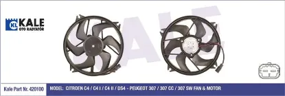 Fan Motoru 307-c4 I-ii-ds4 200w 385mm Kale Radyatör  1253.A9/ 1253.C0/ 85790/ 69685   420100 resmi