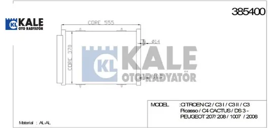 Klima Radyatörü 207-c2 1.6 Kale Radyatör  6455.EK  PEUGEOT, CITROEN 385400 resmi