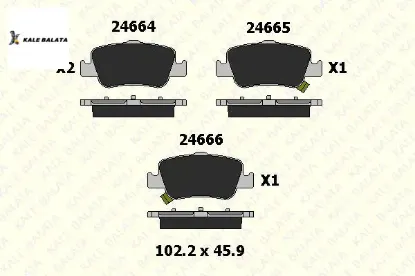 Arka Fren Balatasi 2 Fiş Corolla-auris 06-12 Kale Balata  0446602181/ GDB3480  TOYOTA 24664 165 05 ANS KD1 resmi