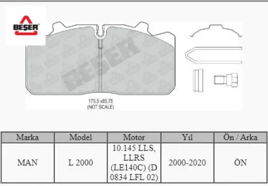 Ön Fren Balatasi Man 12-153-163 L2000-m2000 97-> resmi