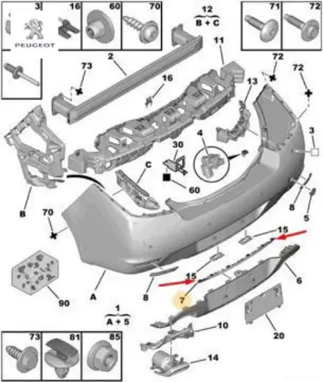 Arka Tampon Orta Nikelaj Peugeot 7453.80 resmi