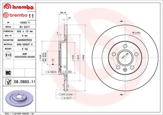 Arka fren diski xc40 536 2017 2021 cap 302x 5 bıjon 16 inç 31471477/ 32300123 resmi