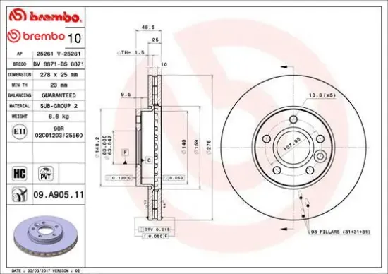 On fren aynası dısk focus ııı 11 focus ıı 04 11 c max 03 07 c30 06 12 c70 06 13 s40 ıı 04 12 v50 05 av611125db/ 1790221/ 31362411 resmi