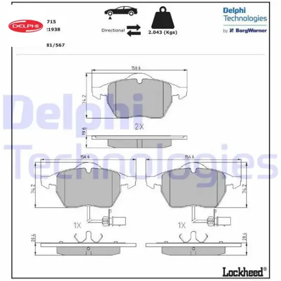 Ön balata fişli büyük tip passat-a4-a6 97-04 gdb1307 4b0698151e/ 4b0698151k/ 4b0698151ab resmi