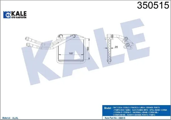 Kalorifer radyatörü doblo ııı lınea fıorıno bıpper nemo 1,3 dmtj 1,4 hdi(borulu 160x187x26) 77363898/ 39033120/ 55702423/ 1611902880/ 6448.T0/ 6448.X8 resmi