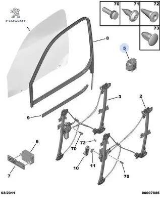 Cam açma düğmesi sağ   partner 2004 6552.Kt  Peugeot resmi