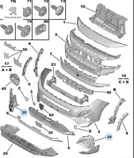 Tampon çıtaları 98570505xt  peugeot resmi