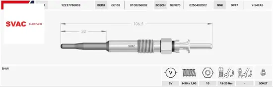 Isıtma bujisi  bmw 3.20 5.20 x3 x5  3.0td/5v gx2106/0100266002/12237786869 resmi