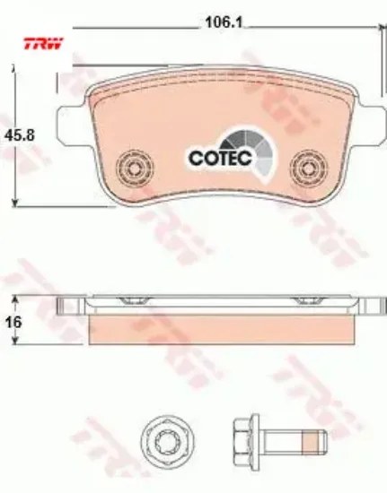 Arka fren balatası fluence -megane-scenıc ııı 09-. Gdb1791  trw resmi