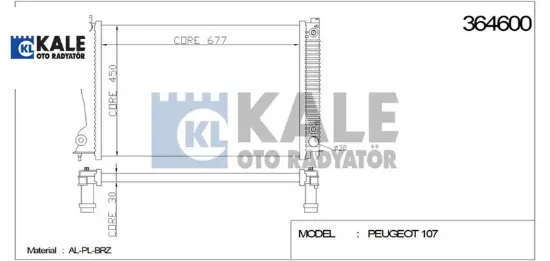 Radyatör 107-c1-aygo 1.4hdı 8v (mt)  1330.P2/ 16400-yv020/ 1330.P3/ kale radyatör 364600 resmi