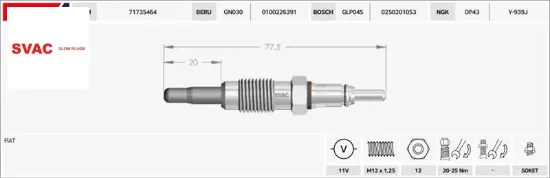 Isıtma bujisi  doblo-palıo-punto-strada  1.9d/11v/gx91/  0100226391/ 71735464/ 46751764 svac sv039 resmi