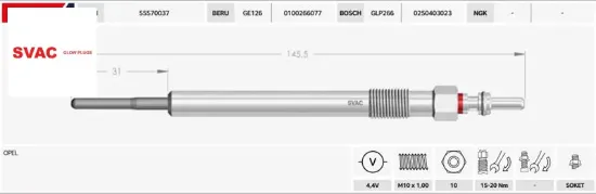 Isıtma bujisi  astra j/k-ınsıgnıa a/b-merıva-zafıra c  1.6  b16dtc   2015->  55570037/ 1638935180/ 1214098 svac sv196 resmi