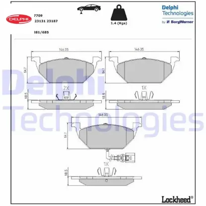 Ön balata fişli küçük golf4-golf5-jetta-bora-polo-a3-leon 97 gdb1386 146x54.7x19.8 delphı 1j0698151g/ 1k0698151f/ 6r0698151a resmi