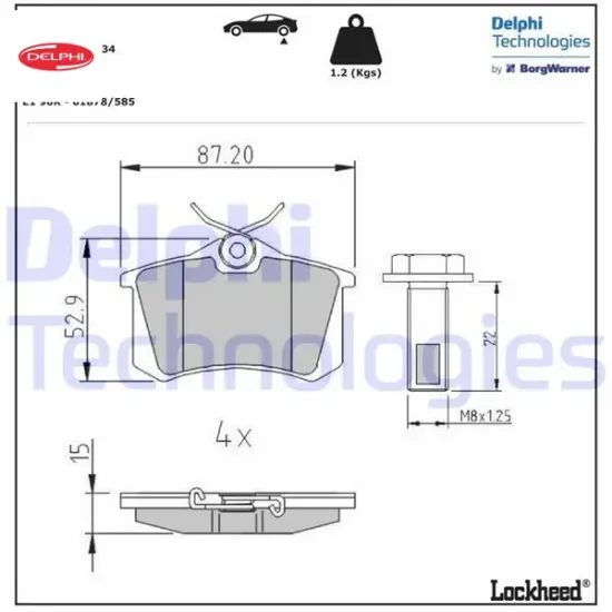 Arka balata mgn ıı-lgn-golf ııı-ıv-passat ııı-polo-c3-c4-307-a3-a4 delphı 1h0698451f/ 4250.56/ wva20960 resmi