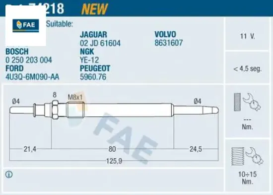Kızdırma bujısı 11v volvo s60 ı 384 2.4 d 01>10 s80 ı 184 2.4 d 01>06 v70 ıı 285 2.4 d 01>08 fae 4u3q6m090aa resmi