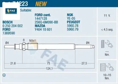 Kızdırma bujisi 107-206-207-307-308-407-508-p607-2008-3008-5008-partner-berlıngo-expert-bı pper-jump fae 5960.F9/ 5960.79/ 2s6q6m090ba resmi