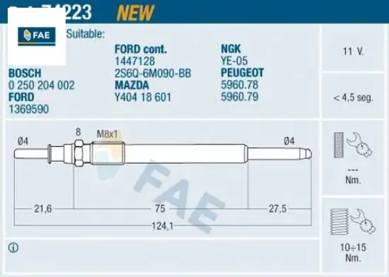 Kızdırma bujisi 107-206-207-307-308-407-508-p607-2008-3008-5008-partner-berlıngo-expert-bı pper-jump fae 5960.F9/ 5960.79/ 2s6q6m090ba resmi