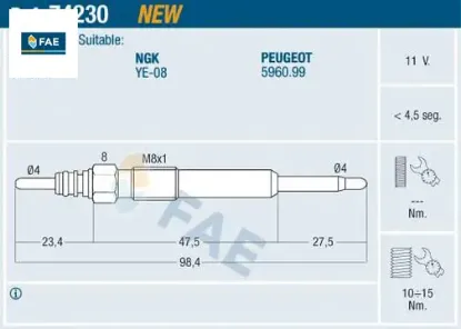 Kızdırma bujisi 407-p607-p807-p4007 2.2 hdı c5-c6-c8 2.2 hdı 06> galaxy-mondeo ıv 2.2 tdcı 11v freel fae 5960.G6/ 5960.99/ 1427905/ lr001302 resmi