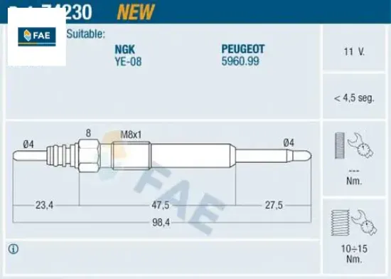 Kızdırma bujisi 407-p607-p807-p4007 2.2 hdı c5-c6-c8 2.2 hdı 06> galaxy-mondeo ıv 2.2 tdcı 11v freel fae 5960.G6/ 5960.99/ 1427905/ lr001302 resmi