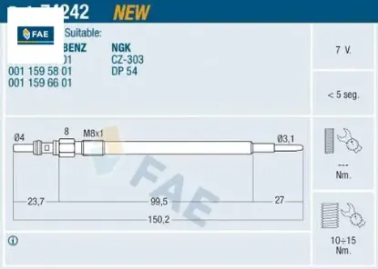 Kızdırma bujısı om640 om642 om651 w176 w204 w205 c218 w211 w212 w164 w221 w639 w447 b906 fae a0011596601 resmi