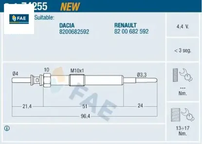 Kızdırma bujısı renault megane ııı fluence clıo ııı kangoo scenıc modus duster logan sandero 1.5 dcı fae 8200682592 resmi