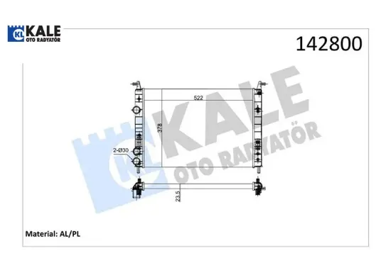 Radyatör palıo 1.2-albea 1.6 ac klimasız mek 530x379x22 2 sıra al pl sistem kale radyatör 46815887/ 46819261/ 46833511 resmi