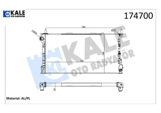 Motor su radyatoru connect 1.8tdcı 75ps 90ps 110ps 02 klımalı 2 sıra al pl kale radyatör 4t168005ga/ 8t168005bb/ 1365996 resmi
