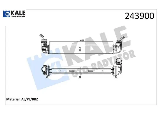 Turbo radyatörü ıntercooler fluence 10 1.5dcı 657x89x85 2 sıra alb sistem kale radyatör 144960024r/ 144966078r resmi