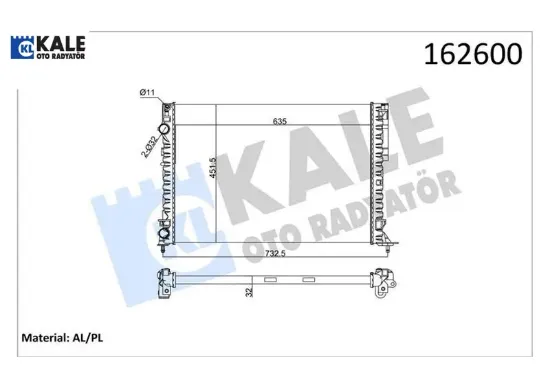 Radyatör lgn 97-01 -espace ııı 99-02 1.6-1.8-2.0-1.9d klimasız mek 635x425x18 2 sıra al pl kale radyatör 7701045345/ 7701045410/ 7701049754 resmi