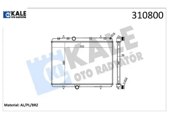 Radyatör 307-407-c4-c5-berlıngo-partner1.6-1.8-2.0 hdi ac klimasız mek 380x552x26 kale radyatör 1330.Y5/ 1330.F5/ 1330.P9/ 1330.W2 resmi