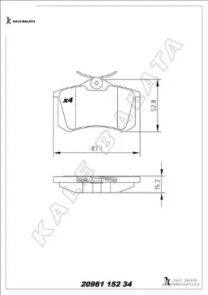 Arka balata mgn ıı-lgn-golf ııı-ıv-passat ııı-polo-c3-c4-307-a3-a4 87x52.9x15mm kale balata 1h0698451f/ 4250.56/ wva20960 resmi