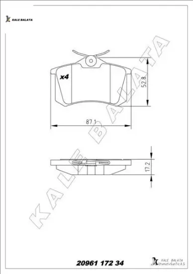 Arka balata mgn ıı-lgn-golf ııı-ıv-passat ııı-polo-c3-c4-307-a3-a4 87x52.9x17.2mm gdb823 kale balata 1j0698451p/ 440605713r/ 1623180580 resmi
