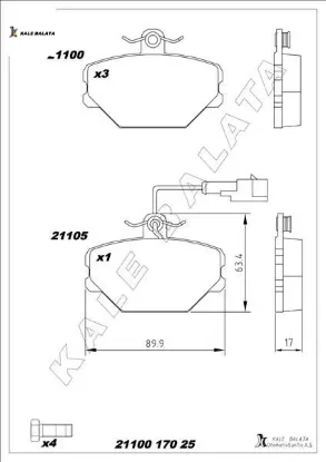 Ön balata fişli tmpr-tipo uno 1.4-1.6 panda 85-04 kale balata 5892330/ 793382/ 5888781 resmi