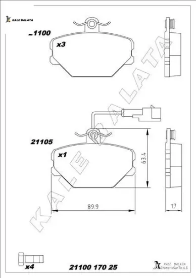 Ön balata fişli tmpr-tipo uno 1.4-1.6 panda 85-04 kale balata 5892330/ 793382/ 5888781 resmi