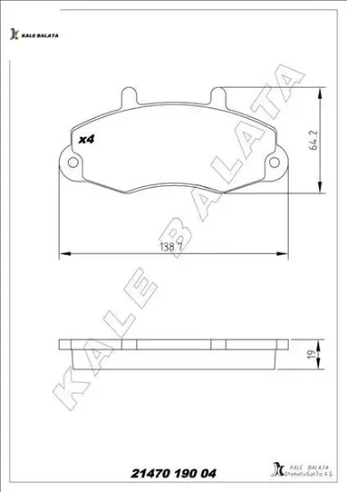 Ön balata transit t12 2.0 2.5 dı 2.5td 2.5 tdi 88-03.00 çap 138.8- 64 -18.8 kale 21470a0000kd11 kale balata 92vb2k021ab/ 92vb2k021ac resmi