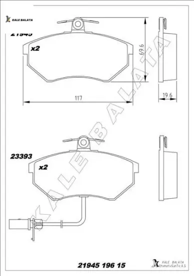 Ön balata fişli küçük tip passat-a4 97-04 gdb1366 kale balata 8e0698151b/ 8e0698151m/ 8e0698151n resmi