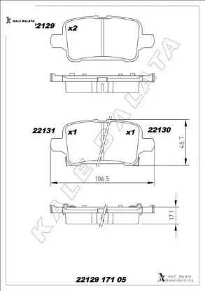 Arka fren balatası astra k 1.0-1.4-1.4t-1.6t-1.6 cdtı 16 22 106.5x46.3x16.6 kale balata 1684934880/ 39037199/ 95526568 resmi