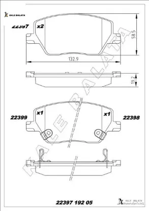 On balata egea 16 1.0 1.3 mtj 1.4 1.6 1.6d k:19 mm g:133 mm y:58.5 mm küçük tip kale balata 77367910/ 77367628 resmi
